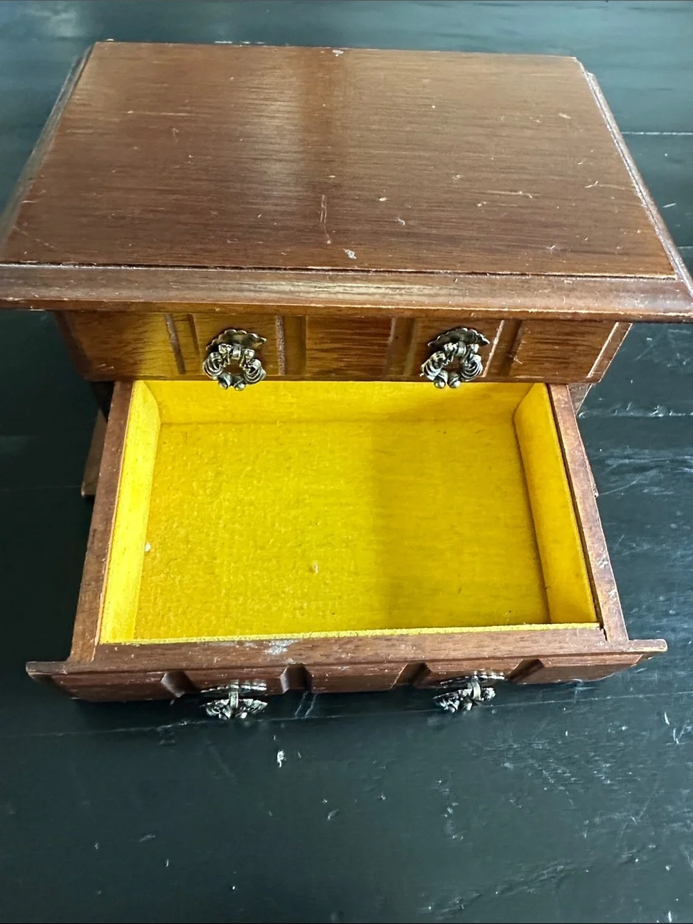 Classic Wooden Jewelry Organizer in Brown with Ornate Metal Pulls